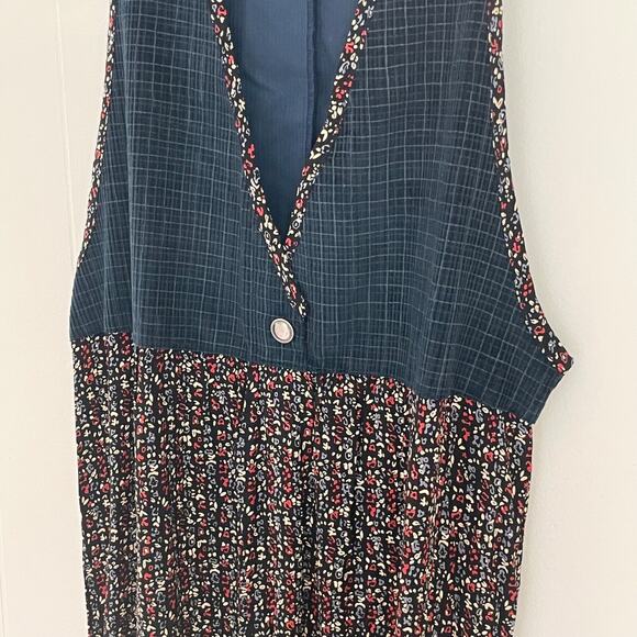 90s Vintage ZOE California Blue Maxi Overall Jumper Dress Grunge Modest Womens L - Picture 9 of 9
